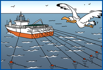 Illustrasjon; båt med seismisk utstyr hengende etter seg i sjøen.
